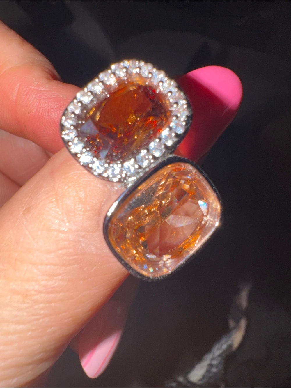 bp Double-Stone Orange Crystal Ring with Halo